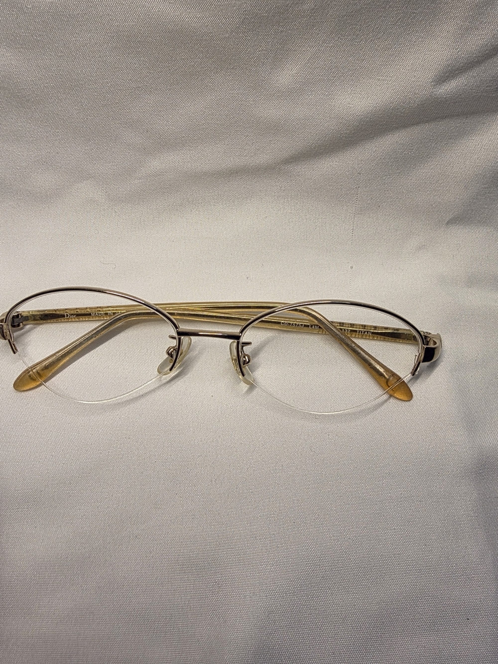 Dior Gold Metal Oval Glasses with Soft Case